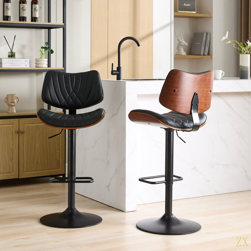 George Oliver Bentwood Bar Stools Mid Century Modern Adjustable